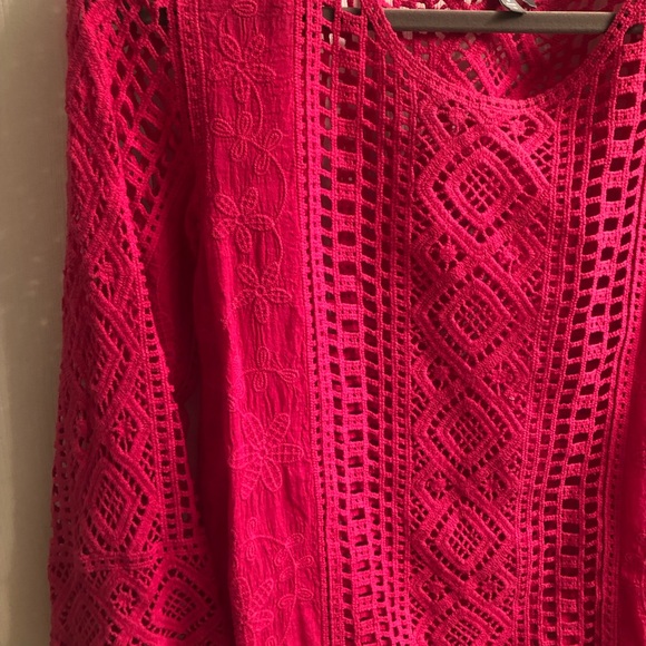 Pink Crochet 3/4 Sleeves Women’s Top from Blue Tassel Size Small - Picture 4 of 4